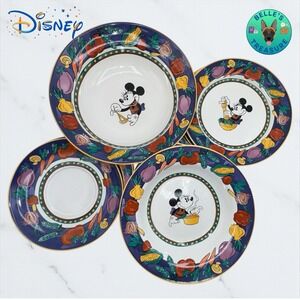 Disney Minnie Mouse Vegetable Veggie Plates & Bowls Stoneware - 12 pc Lot 3 Sets